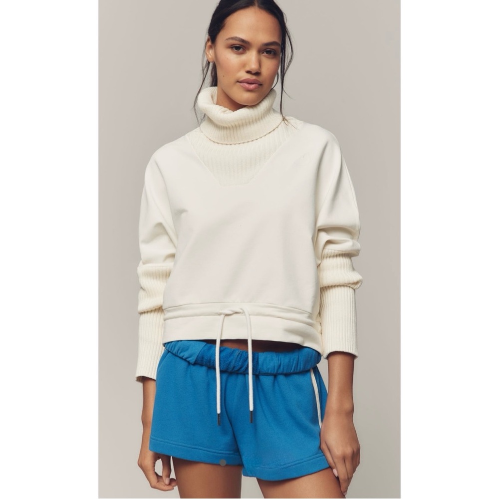 VARLEY | Britannia Roll Neck Mixed Media Sweatshirt in Ivory/Egret, Size Large